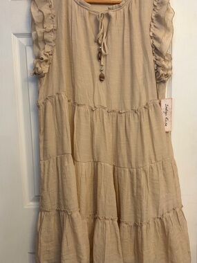 Indigo Rose Cream Ruffle Tiered Midi Dress